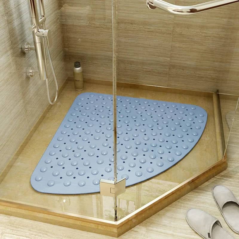 Tapis De Douche D'angle Antidérapant 70x70 Cm - Forme Quart De Cercle, épaisseur 1 Cm, Motif Luffa, Facile à Nettoyer