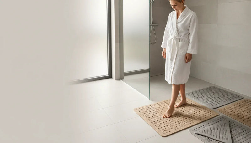 Tapis de douche antidérapants carrés: tailles et finitions - Image de couverture